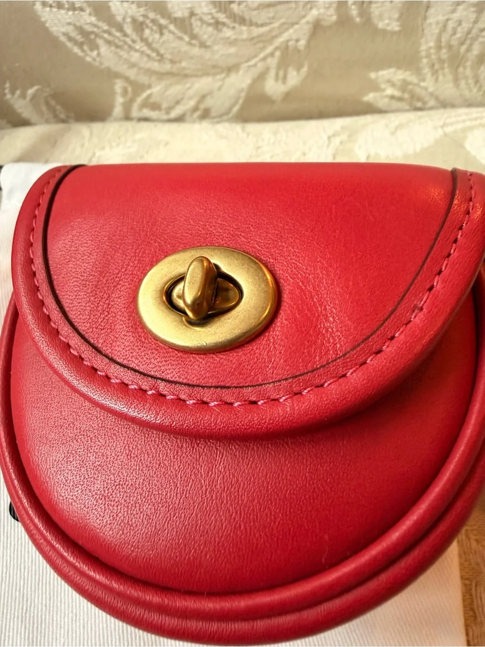Coach Red Leather Mini Turnlock Pouch with Gold Carabiner - Picture 2 of 12